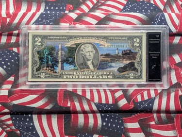 U.S. Federal Reserve $2 Bill "COLORIZED" State of MASSACHUSETTS