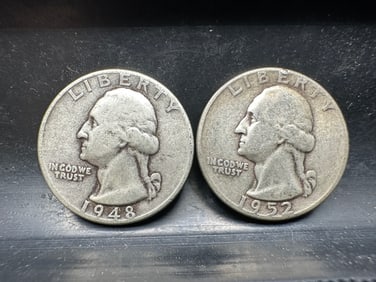 1948 & 1952 Washington Silver Quarters - Both 90% Silver
