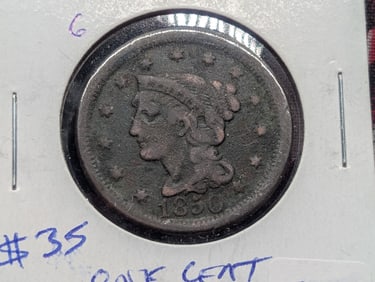 1850 Braided Hair Large Cent - 175 Years Old!