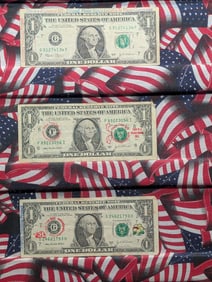 (3) 2003-A One Dollar FRN Stamped Where's George.com (2 A's, 1 not)