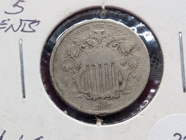 1867 Shield 5 Cents with "No Rays"