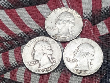Three Washington Quarters 1945-S, 1961-D, 1944-P