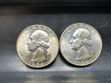 Two 1959-D Washington Silver Quarters - Both 90% Silver