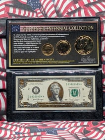 Gold Plated 1976 Bicentennial Coins and 2017-A Gold Plated $2 Federal Reserve Note