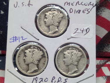 1920 P,D,S Silver Mercury Dimes - Complete Year Set! - All 90% Silver