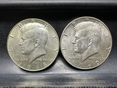 1968-D & 1969-D Kennedy Half Dollars -Both 40% Silver