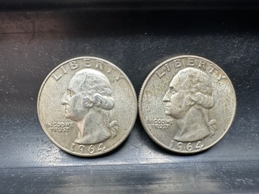 1964 P & D Washington Silver Quarters - 90% Silver