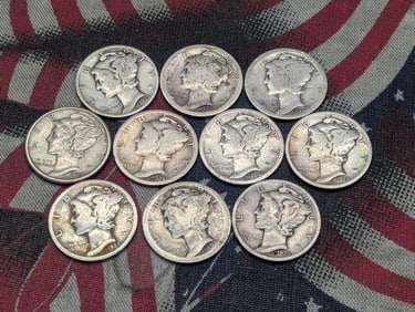 10 MIXED ( 1920s and 1930s ) "MERCURY" Dimes