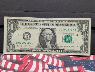 2021 One Dollar FRN Low Serial Number D 00006327 E