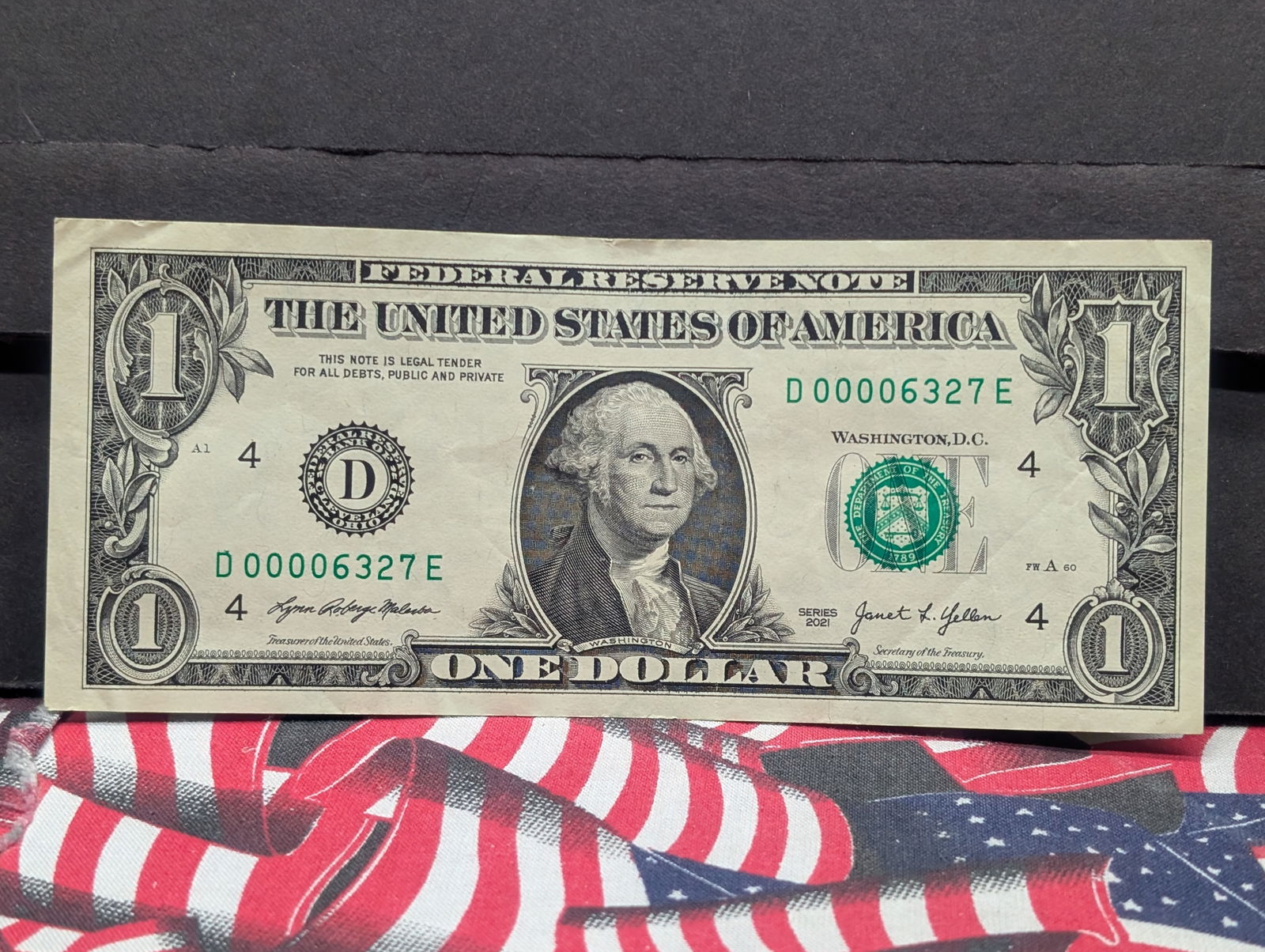 2021 One Dollar FRN Low Serial Number D 00006327 E (1 of 3)