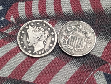 1884 Liberty Head "V" Nickel + 1868 Shield Nickel.