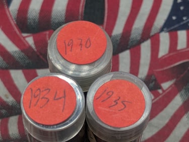 (3) Rolls Lincoln Wheat Cents 1930, 1934, & 1935