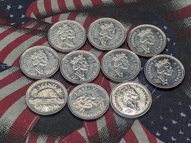 Ten 1952-2002, (50 Years) UNC-BU Canada Five Cent Coins