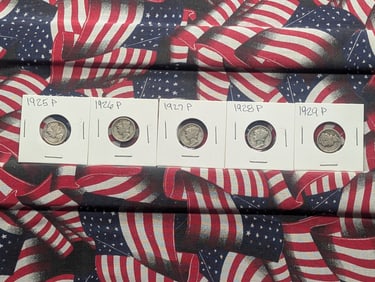 5 Different 1920's MERCURY DIMES 1925 to 1929