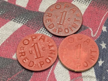 Three WWII Food Ration Tokens, OPA Red Point