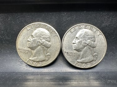 1963 P & D Washington Silver Quarters - Both 90% Silver