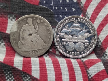 1875 Seated Liberty Half Dollar + 1892 Columbian Exposition Commemorative Half Dollar. Nice Fillers.