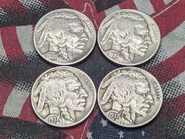 1935, 1936, (2) 1937 Buffalo Nickels