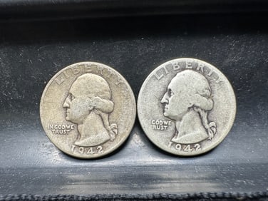 Two 1942 Washington Silver Quarter - Both 90% Silver