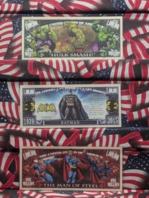 Three Super Hero Notes Featuring Superman, Batman & Incredible Hulk-New, Crisp, Novelty