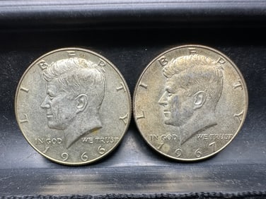 1966 & 1967 Kennedy Silver Half Dollars - Both 40% Silver