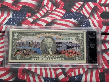U.S. Federal Reserve $2 Bill "COLORIZED" State of MARYLAND