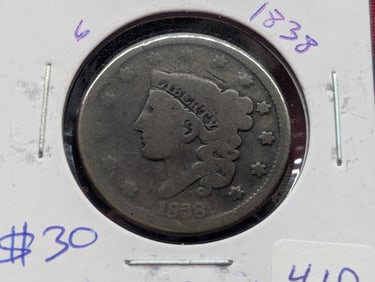 1838 Matron Head (Modified) Large Cent - 187 Years Old!