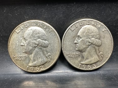 1962 and 1963-D Washington Silver Quarters - Both 90% Silver
