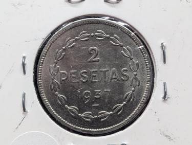 1937 "SPAIN" 2 PESETAS ( Unc )