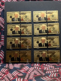 Eight Trump-Layered in 23k Gold- $1,000 Dollar Bill, Novelty, New