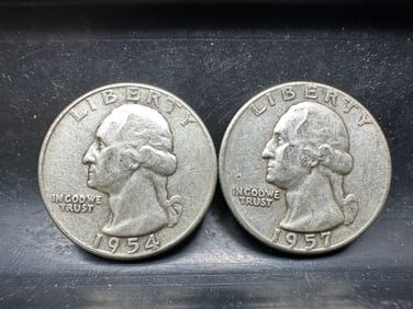 1954 & 1957 Washington Silver Quarters - Both 90% Silver