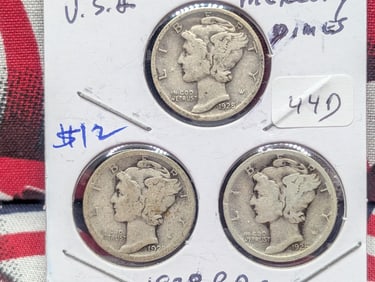 1928 P,D,S Silver Mercury Dimes - Complete Year Set! - 90% Silver