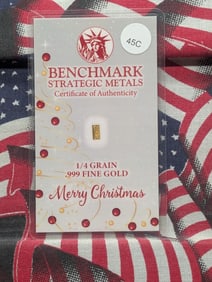 .999 Fine Gold, 1/4 Grain, Merry Christmas, Wealth You Can Hold, Great Stocking Stuffer!