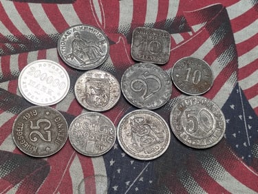 10 - German Notgeld Coins. Post WWI Hyper Inflation.