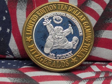 $10 SILVER "Fitzgerald Casino/Hotel" Casino Token MR O'LUCKY - .999 Fine Silver Center