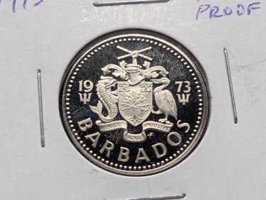 1973 Barbados Twenty-five Cents Cameo Proof