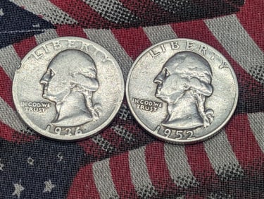 1936 & 1952-S, 90% Silver, Washington Quarters