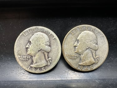 Two 1945 Washington Silver Quarter - Both 90% Silver