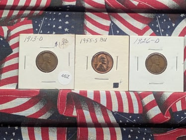 1913-D, 1926-D, 1955-S, Lincoln Wheat Cents