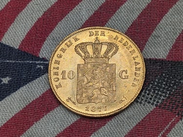 1877, ASW .1947 Oz .900 Fine Gold Nederland 10G, UNC-Amazing Details!