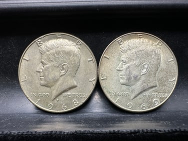 1968-D and 1969-D Kennedy Silver Half Dollar - Both 40% Silver