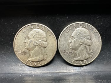 1960 P & D Washington Silver Quarters - Both 90% Silver