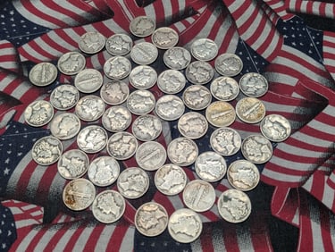50 mixed mercury dimes, teens, 20s, 30s, and 40s