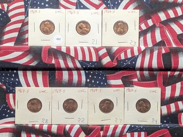 (7) 1969-S BU Lincoln Memorial Cents
