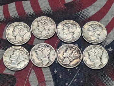 Eight Mixed 1940s "MERCURY DIMES" Majority Mint Marked