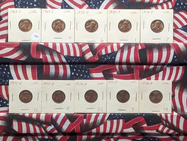 (2) 1969-S, (2) 1970-P, (3) 1972-D, (3) 1974-P BU Lincoln Memorial Cents