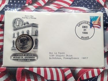 1999-D Final Year of Mintage Susan B. Anthony Dollar w/Cachet