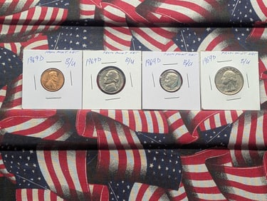 1969-D Lincoln Memorial Cent, Washington Quarter, Jefferson Nickel, & Roosevelt Dime