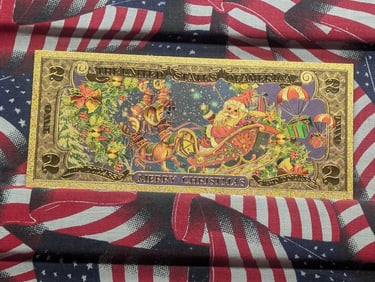 Merry Christmas-Layered in 23k Gold-2 Dollar Bill, Novelty, New