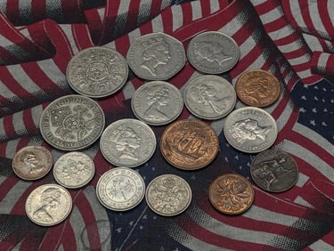 17 Mixed Australia/Canada/Cayman Islands/English/Southeast Asia Coins (one is silver)